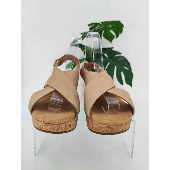 Clarks Women's Artisan Beige Slingback Cork Platform Wedge Sandals Size 8W US - Picture 2 of 8